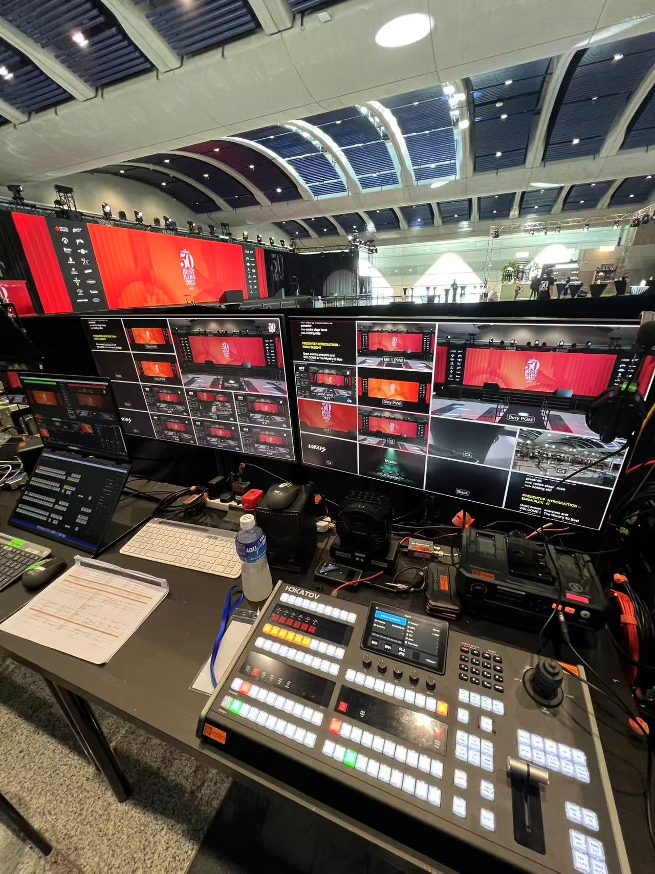 Event control position in front of an LED wall at a live awards show